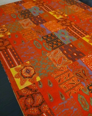 1.5 Yds × 34 Beautiful Fabric Remnant  Mod Colorful Faux Patchwork Cotton Fabric