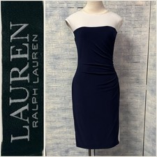 Lauren Ralph Lauren 4 Colorblock Sheath Dress Navy/White Ruched Midi Office wear