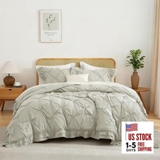 80x90 Ruffled Comforter Set for Full 1 Comforter  2 Pillowcases Light Grey