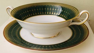 Spode China - Green Royal Windsor Y8078 - Cream Soup Bowl w/Saucer