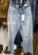 ZARA NEW WOMAN DOUBLE WAIST MID-RISE STRAIGHT JEANS PANT SKY BLUE 3607/014/403