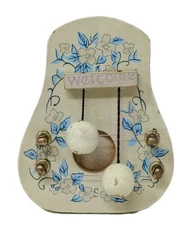 VTG Mini Wood Door Harp Magnet Miniature Musical Folk Art Handpainted Floral 3.5