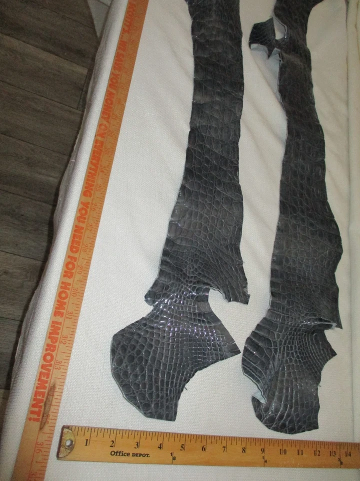 Genuine exotic gray HIDE SKIN grey partial CROCODILE flank x2 side accessories - Image 2 of 4