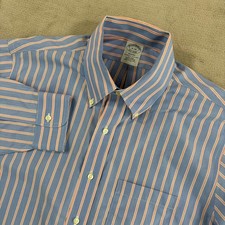 Vintage Brooks Brothers Non Iron Regent Fit Shirt Blue Striped Men 16 34 Large