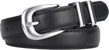 Women's Leather Belt for Jeans Pants Dress Black Leather Belt with Gold/Silver