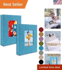Small Photo Album 4x6   Clear Pages, Linen Cover with Front Window, Pack of 2...