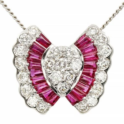 Platin Schmetterling Motiv Rubin Diamant Collier 50cm R1,97ct D1,55ct 13,03g - Bild 1 von 4