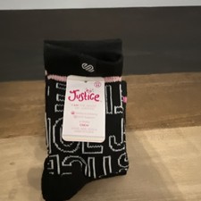 Justice Girls Crew Socks Black Pink Multicolor Graphic 4 Pairs Medium