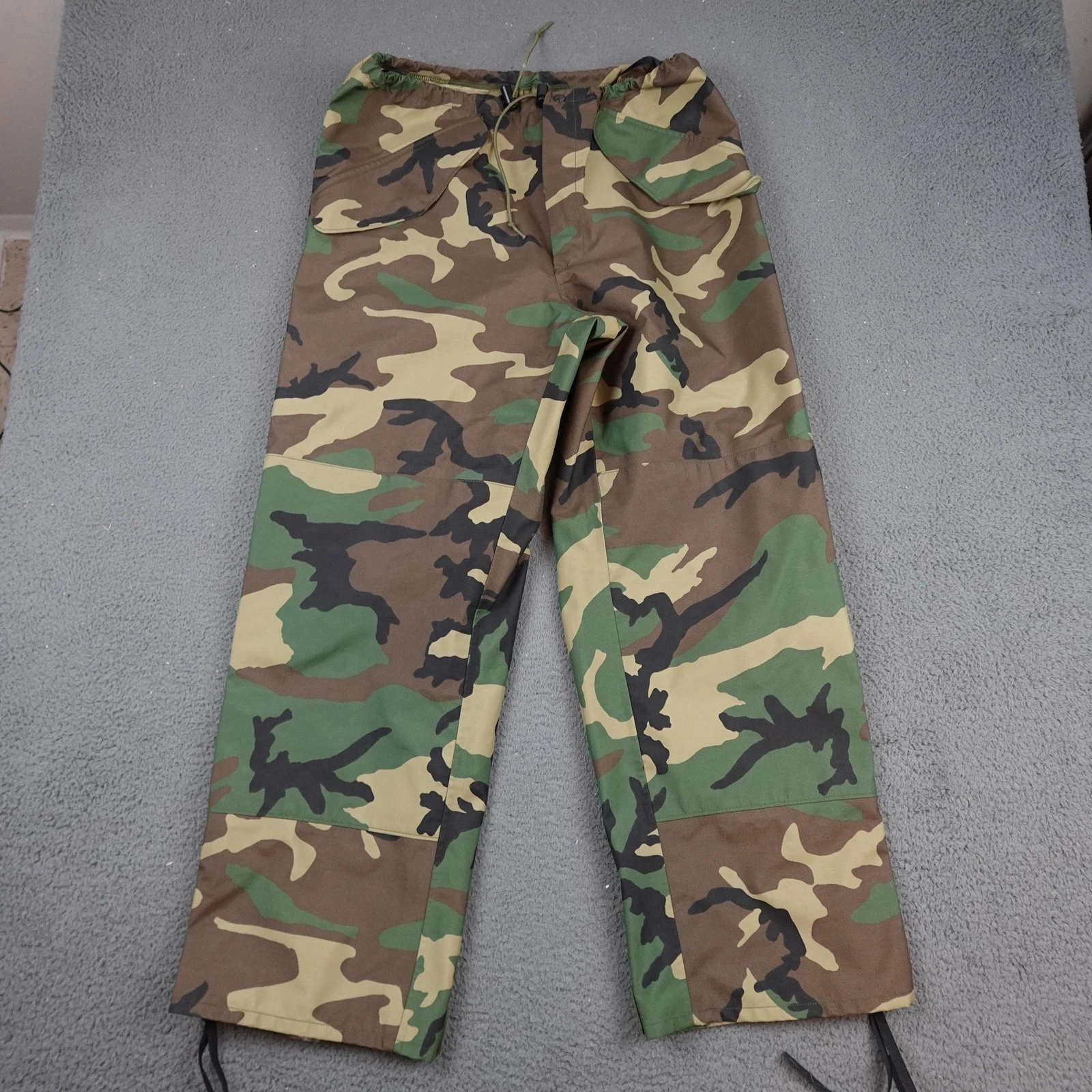 Vintage ECWCS Rain Pants Mens Medium Green Camo Gore Seam Woodland