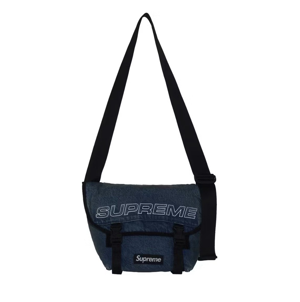 Supreme Denim Messenger Bag Washed Indigo Reflective Logo FW25