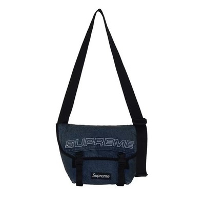 Supreme Denim Shoulder Bag “ Indigo” Supreme Denim Messenger Bag Washed Indigo Reflective Logo FW25