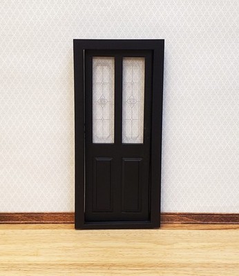 Dollhouse Door Exterior Front Door with Windows BLACK 1:12 Scale