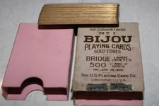 ANTIQUE BIJOU GOLD EDGE PLAYING CARDS BRIDGE 500 US PLAYING CARD CO 1896 RARE
