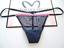 VICTORIA'S SECRET PINK Wink V-String Thong Panty S M L Navy Blue NWT Daisy Mesh