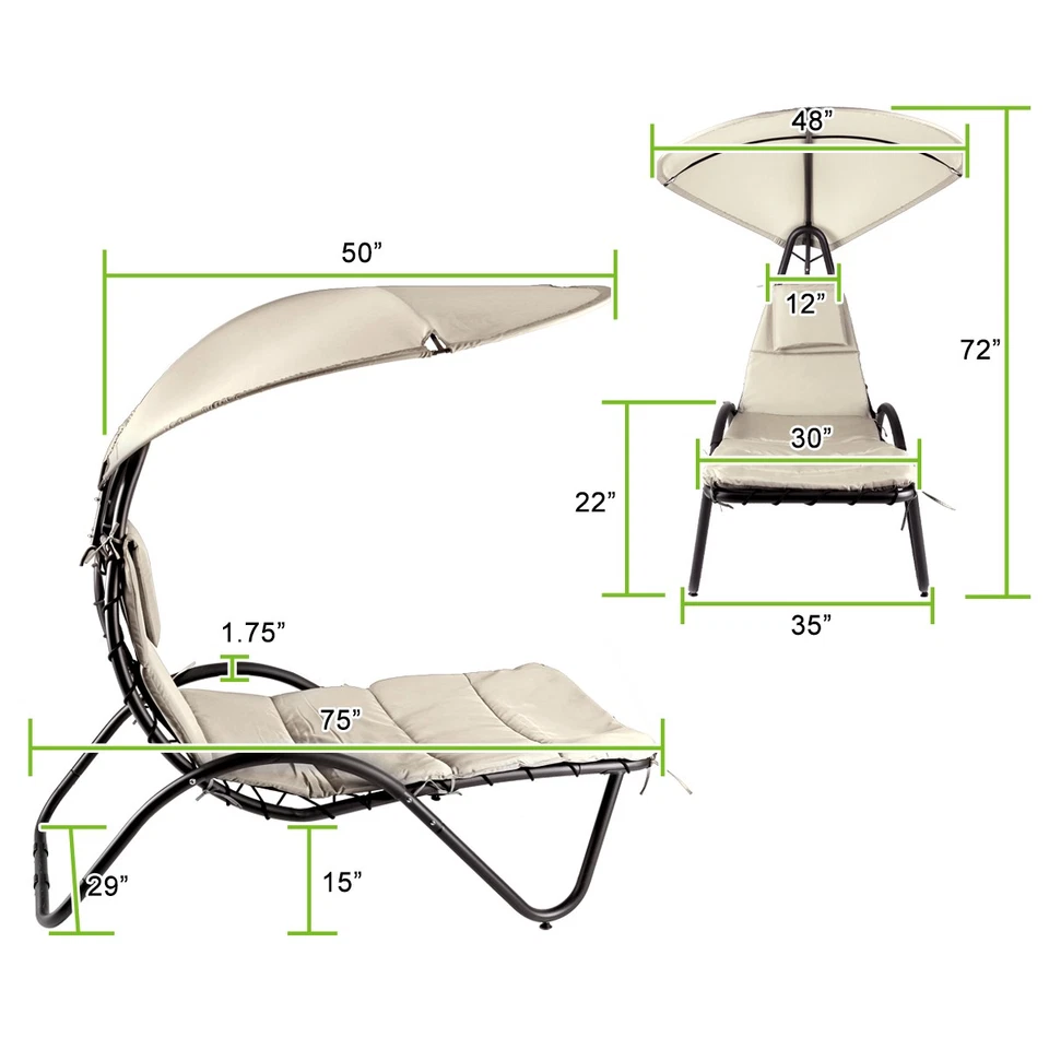 Chaise longue colgante hamaca exterior tumbona patio silla con dosel de sombra Foto 3 de 4