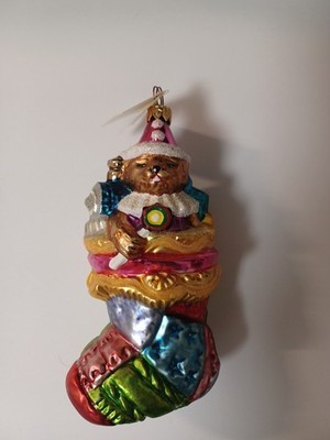 Christopher Radko Patchwork Wonders Tree Ornament Stocking Bear W/Original Box 