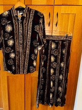 Vintage FRITZI CALIFORNIA Black/Brown 2 Piece SKIRT/BLOUSE Set Made/USA MEDIUM
