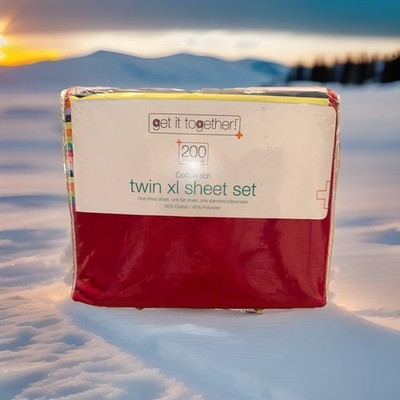 Vintage Twin XL Cotton Rich Set-Get it Together Flat, Fitted & Case Rose Passion