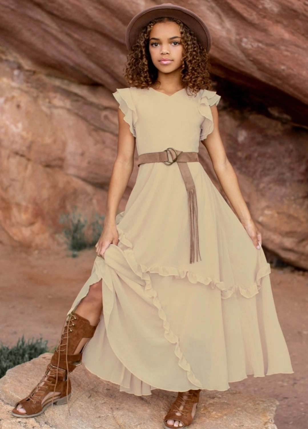Joyfolie Girl's Imogen Dress in Sand Size 12 NWT Beach Vacation Wedding Cruise
