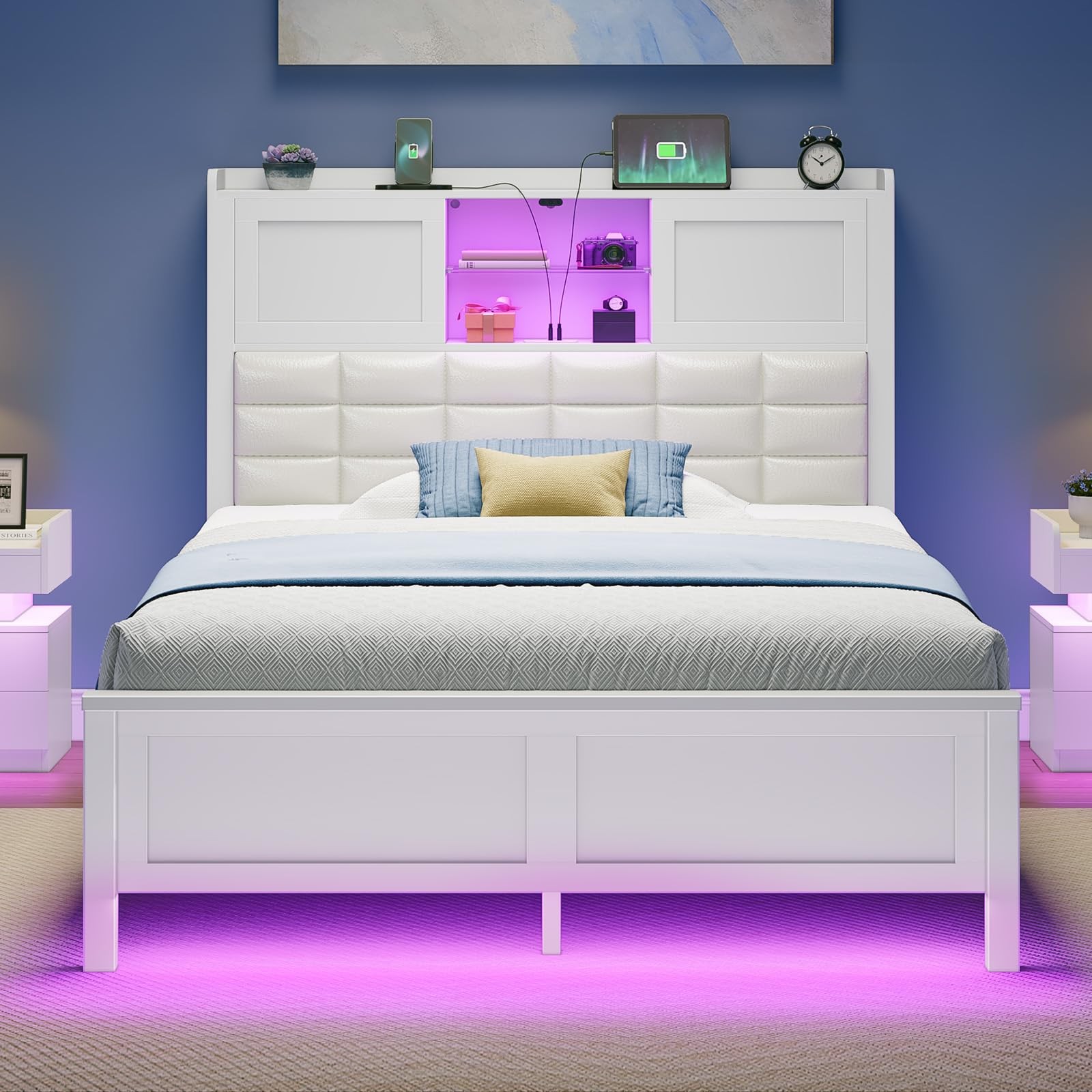 Twin Size With Charging Station, Bookcase Headboard Bed With