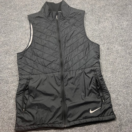 Nike Aerolayer Running Vest Mens Medium Black Quilted Full Zip CJ5478 zip golf