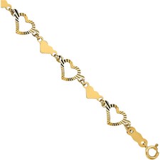 14K Solid Yellow Gold Heart Charm Bracelet