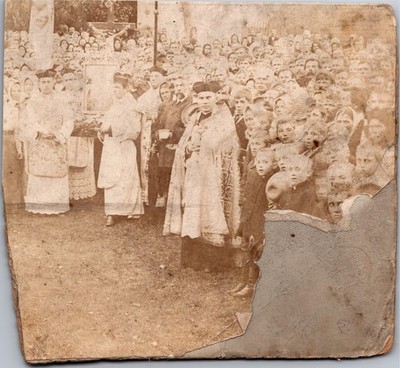Antique Catholic Religious Ceremony Photo Priest Clergy Large Crowd Procession
