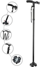 Folding Walking Cane with LED Light Adjustable Quad Base for Men and Women