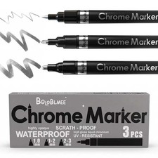 BOLOBLMEE 3Pcs Silver Liquid Chrome Markers, 1 Count Pack of 3 ,