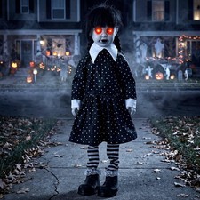 31.5" Halloween Animatronic School Girl Ghost Sound Activated LED Yard Prop