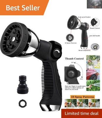 High-Pressure Garden Hose Nozzle with 10 Adjustable Patterns & Thumb Control