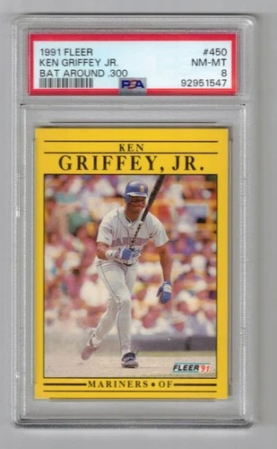 1991 Fleer #450 Ken Griffey Jr. HOF Bat Around .300 PSA 8
