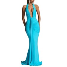 Baby Boo Rosetta Maxi Dress Size XS Aqua Blue NWT Slinky Sexy Formal