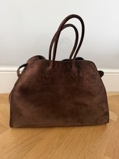 Women's The Row Tote Size Large Mocha Margaux 17 Bag Suede Top Handle New* F1