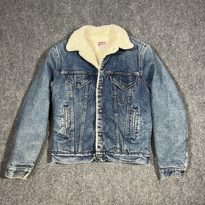 VTG Levis Denim Jacket Mens Large Trucker Type 3 Sherpa Lined Made In USA Faded