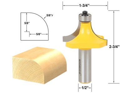 5/8'' Radius Round Over Edge Forming Router Bit - 1/2'' Shank - Yonico 13167