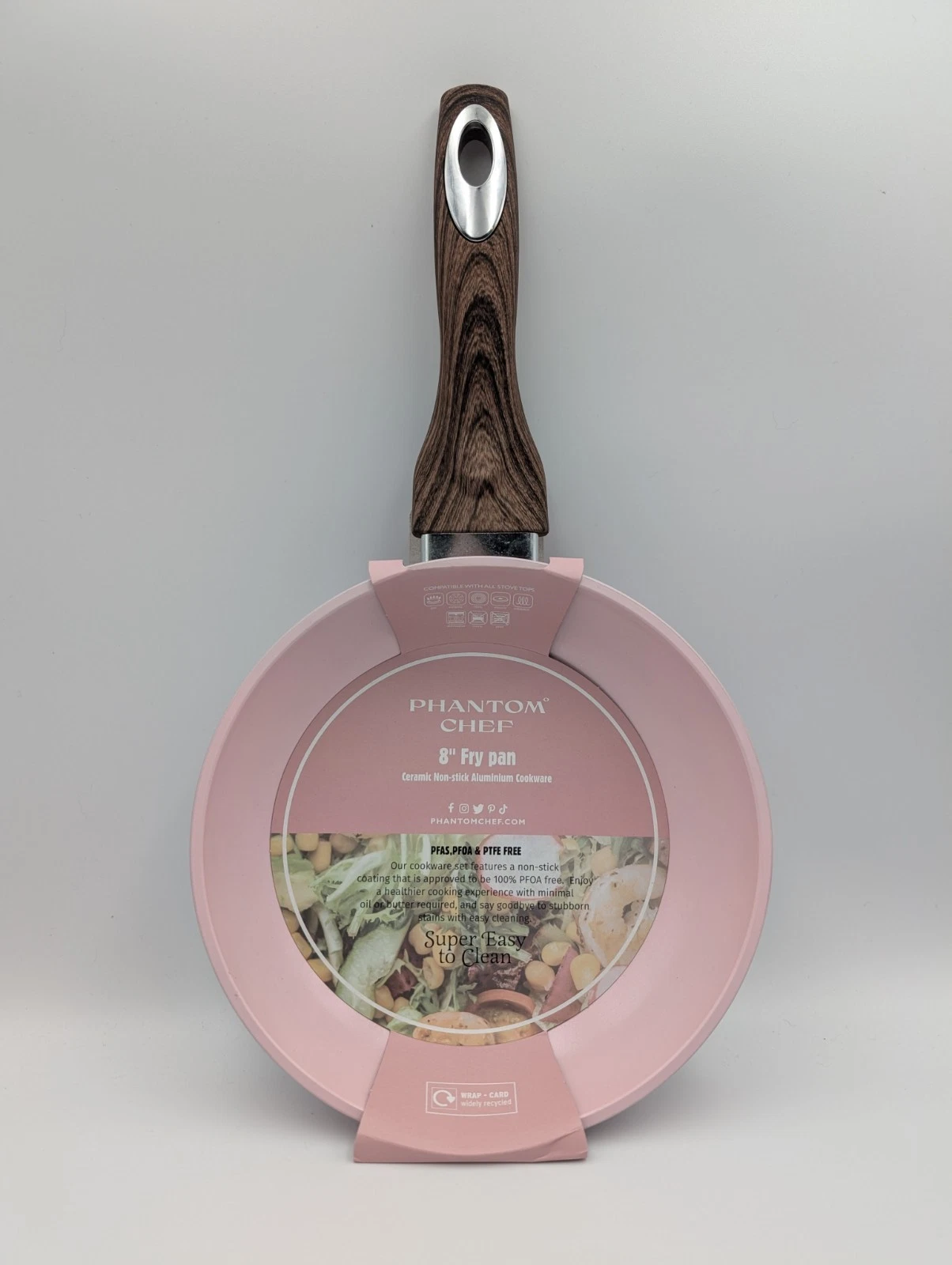 Phantom Chef 8" Light Pink Fry Pan Sauté Skillet Ceramic Nonstick Aluminum