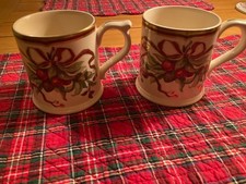 2 Vintage Made in England Tiffany  Company Garland Christmas Mugs Collectible