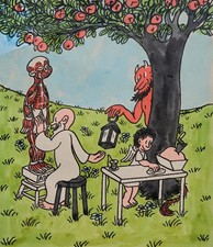 [HUMOR] Jean EFFEL: Männerkreation: Die Blase, Signierte Aquarell, 1974