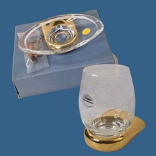 Vintage Bleikristall 24 PbO Glass Soap  Toothbrush Holder Solid Brass NOS