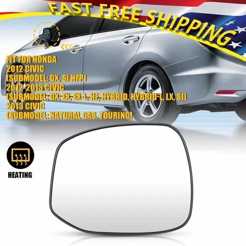 For Honda Civic 76253-TR3-A01 2012-13 HO1324112 Mirror Glass Driver Heated Side