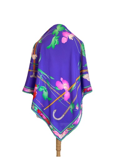 Y3#Leonard Paris Scarf 100% Silk Purple Floral Print Umbrella Design Made In Ita