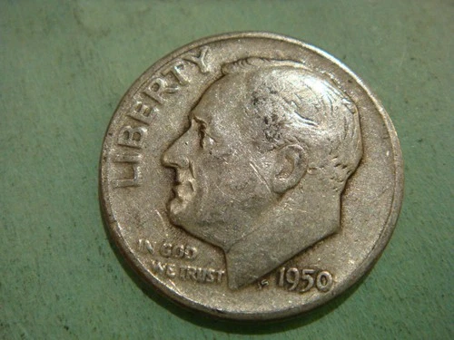 1950 P album filler Roosevelt Dime , actual coin in photo