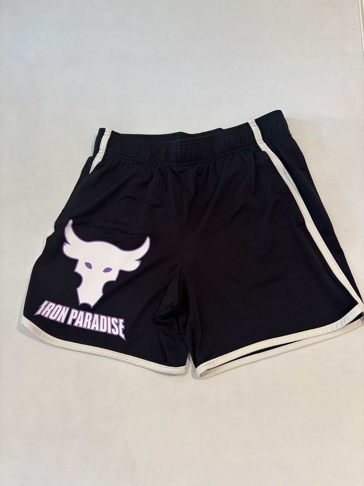 Under Armour Project Rock Iron Paradise Shorts Mens Large Black Athletic Gym