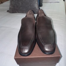 Gucci Men’s Brown Leather Slip-On Dress Loafers Square Toe 45 E Logo