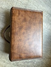 Vintage 12 Cassette Tape Storage Holder Travel Carry Case Brown Faux Leather