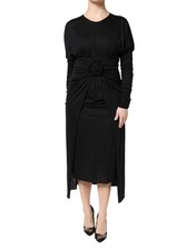 Dolce & Gabbana Black Wool Long Sleeves Sheath Midi Women's Dress