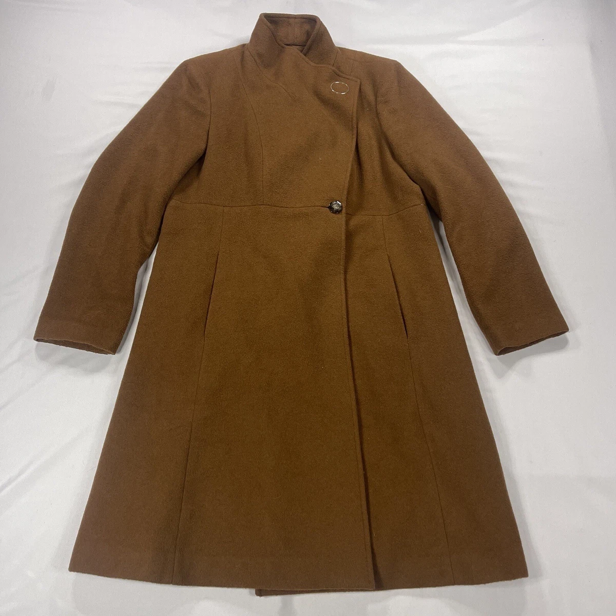Calvin Klein Wool Peacoat with One-Button Closure and PU Trim Pockets : XS (US 2-4)