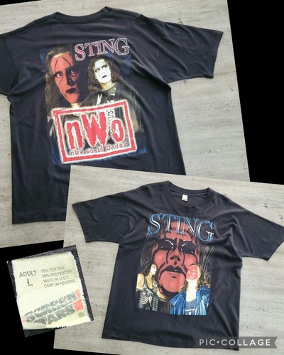 Vintage 90s Sting NWO Rap Tee Wrestling T-shirt Sz L Single Stitch Screen Stars