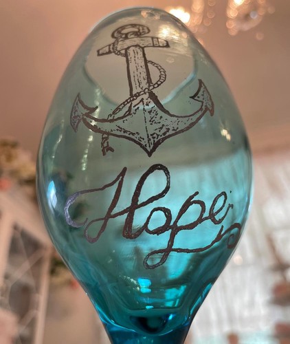 "Copa de vino, azul, grabada a mano, ancla, diseño Hope, 8"" PS4" - Imagen 2 de 9